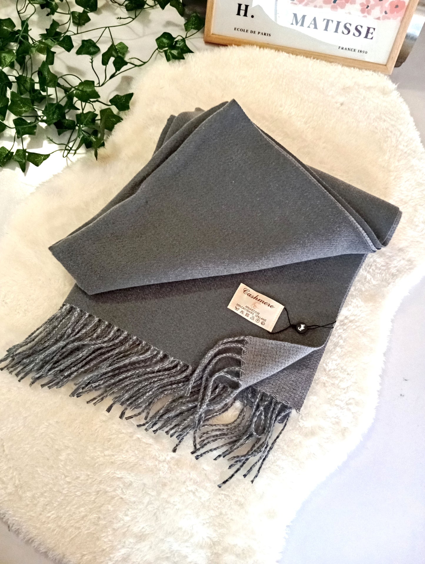 Echarpe cachemire XXL réversible Gris / Gris Clair pour femme & homme, douce et chaude, idéale pour automne-hiver | Paris Dressing
