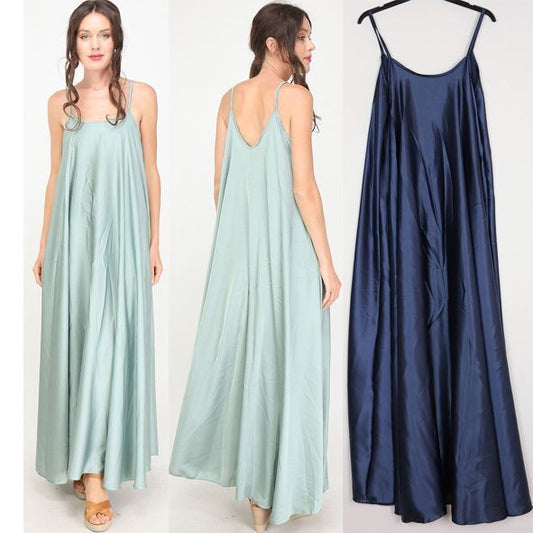 Made in Italy A-line satin cami maxi dress with floral pattern