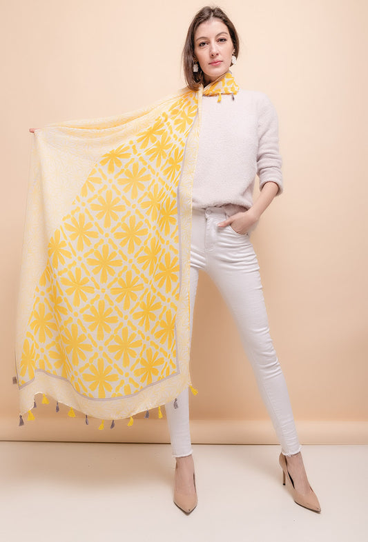 PARIS Grand châle en coton/viscose avec franges à pompons