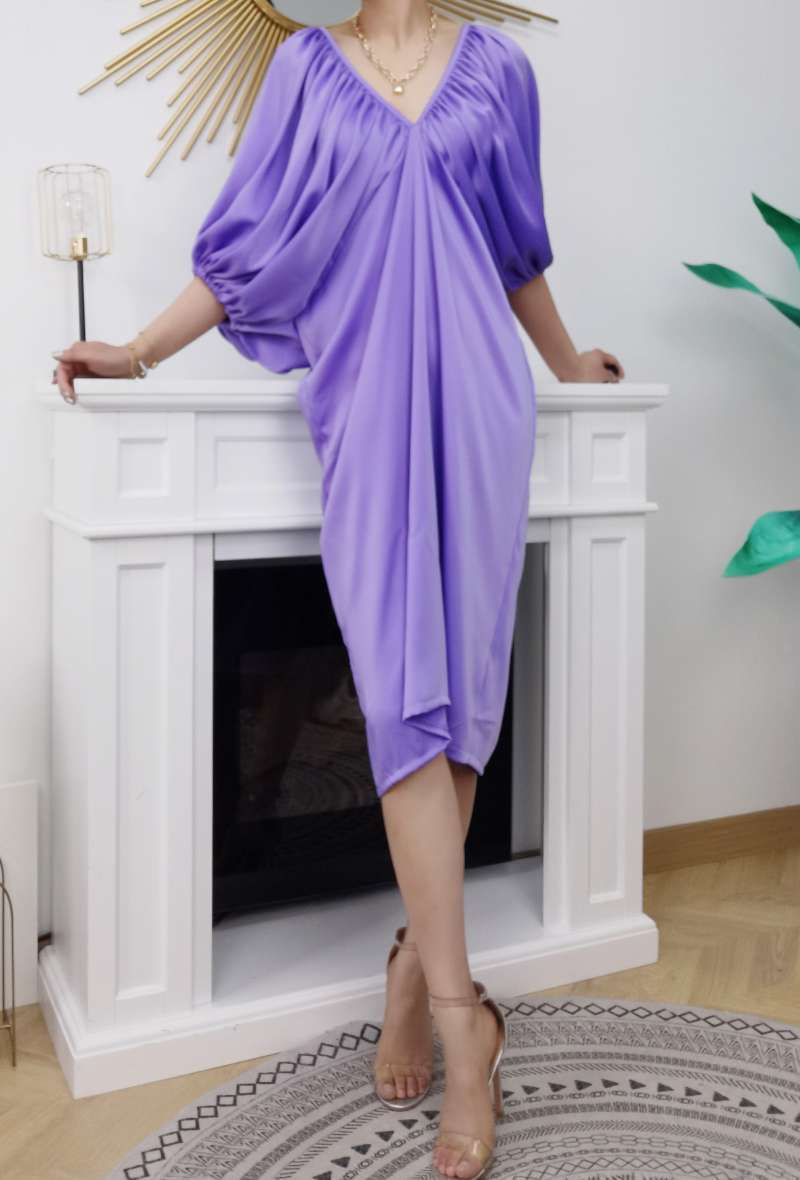 *Made in Italy Cross-back dress with satin drape