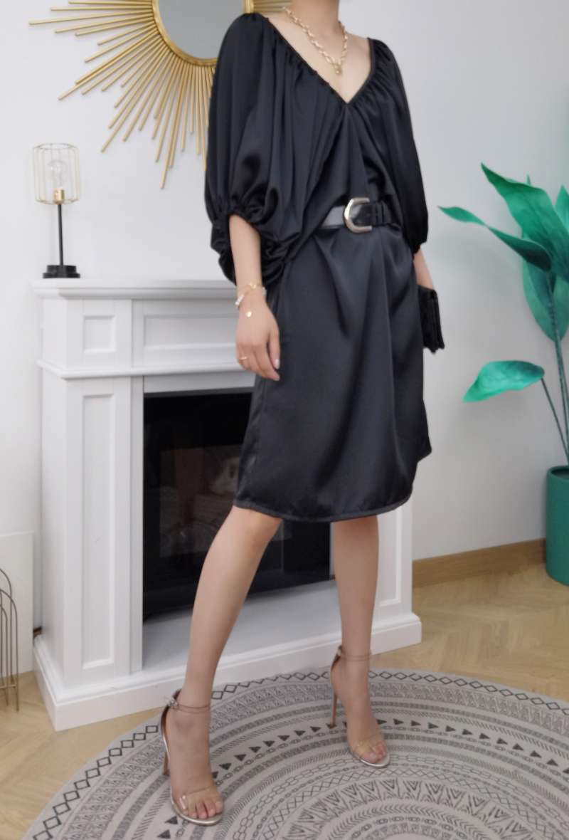 *Made in Italy Cross-back dress with satin drape