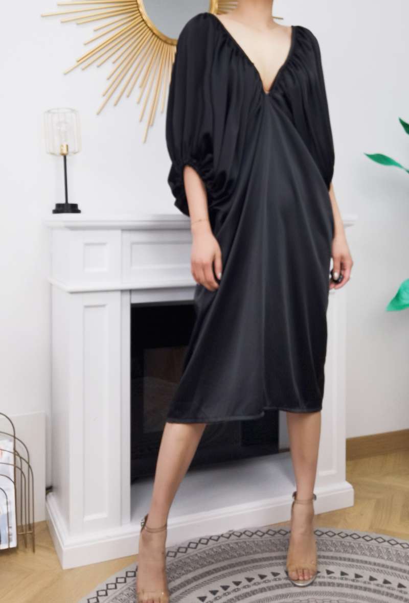 *Made in Italy Cross-back dress with satin drape