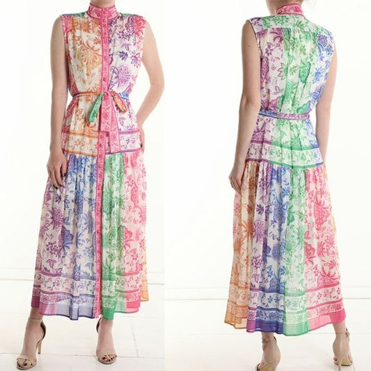 Paris Chemisier-robe à col montant avec imprimé coloré