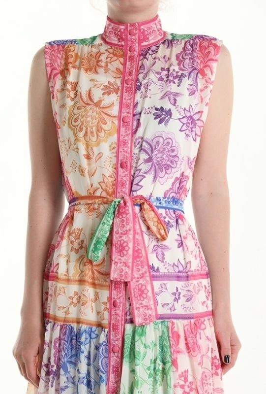 Paris Chemisier-robe à col montant avec imprimé coloré