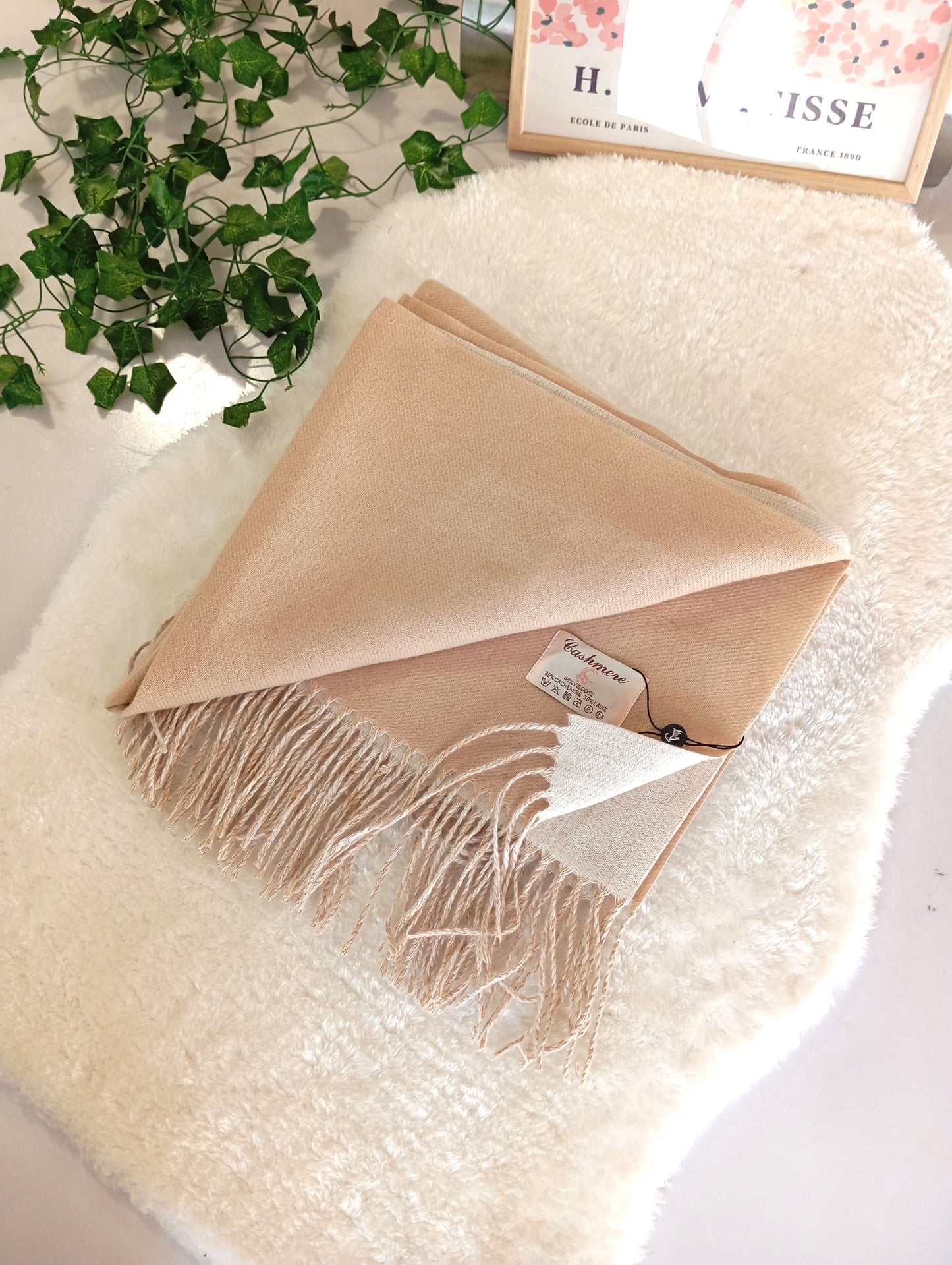 Echarpe cachemire XXL réversible Beige / Ecru pour femme & homme, douce et chaude, idéale pour automne-hiver | Paris Dressing
