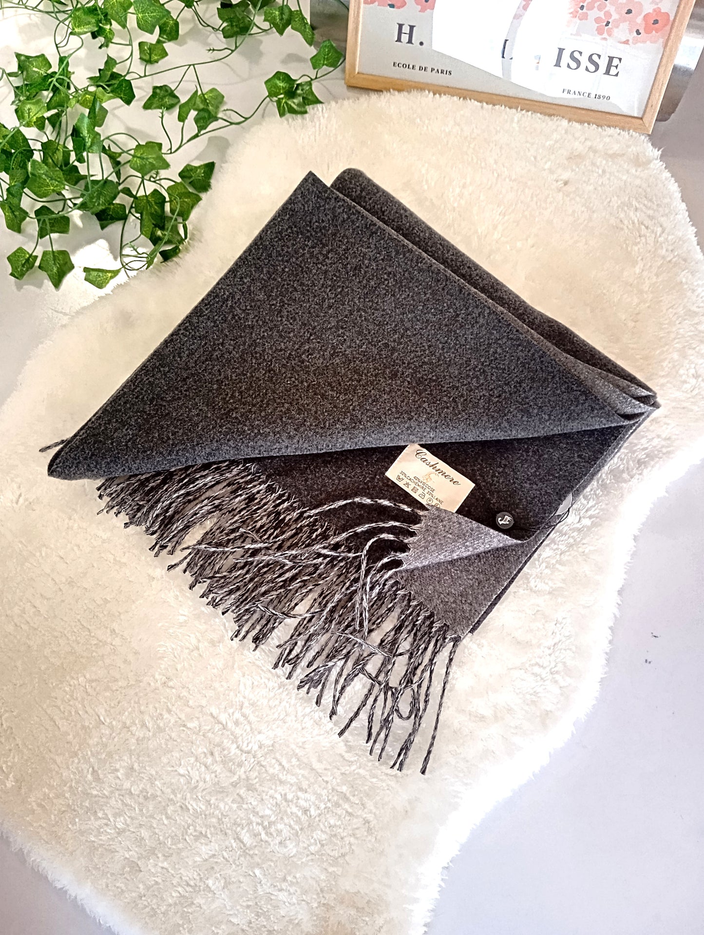 Echarpe cachemire XXL réversible Noir / Gris Moyen pour femme & homme, douce et chaude, idéale pour automne-hiver | Paris Dressing
