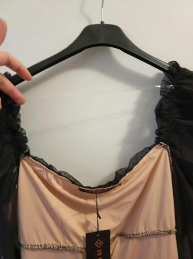 body en tulle à manches bouffantes