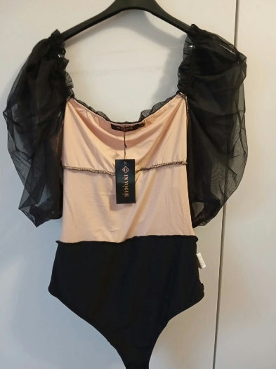 body en tulle à manches bouffantes