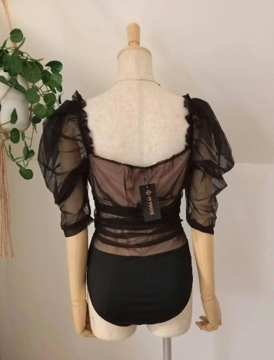 body en tulle à manches bouffantes