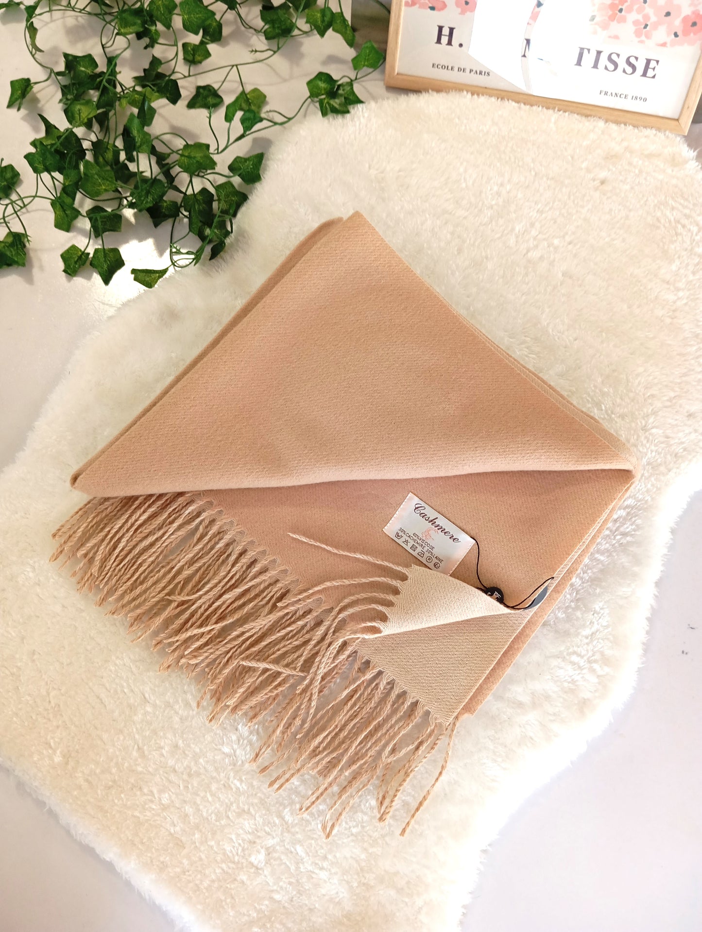Echarpe cachemire XXL réversible Beige / Beige clair pour femme & homme, douce et chaude, idéale pour automne-hiver | Paris Dressing

