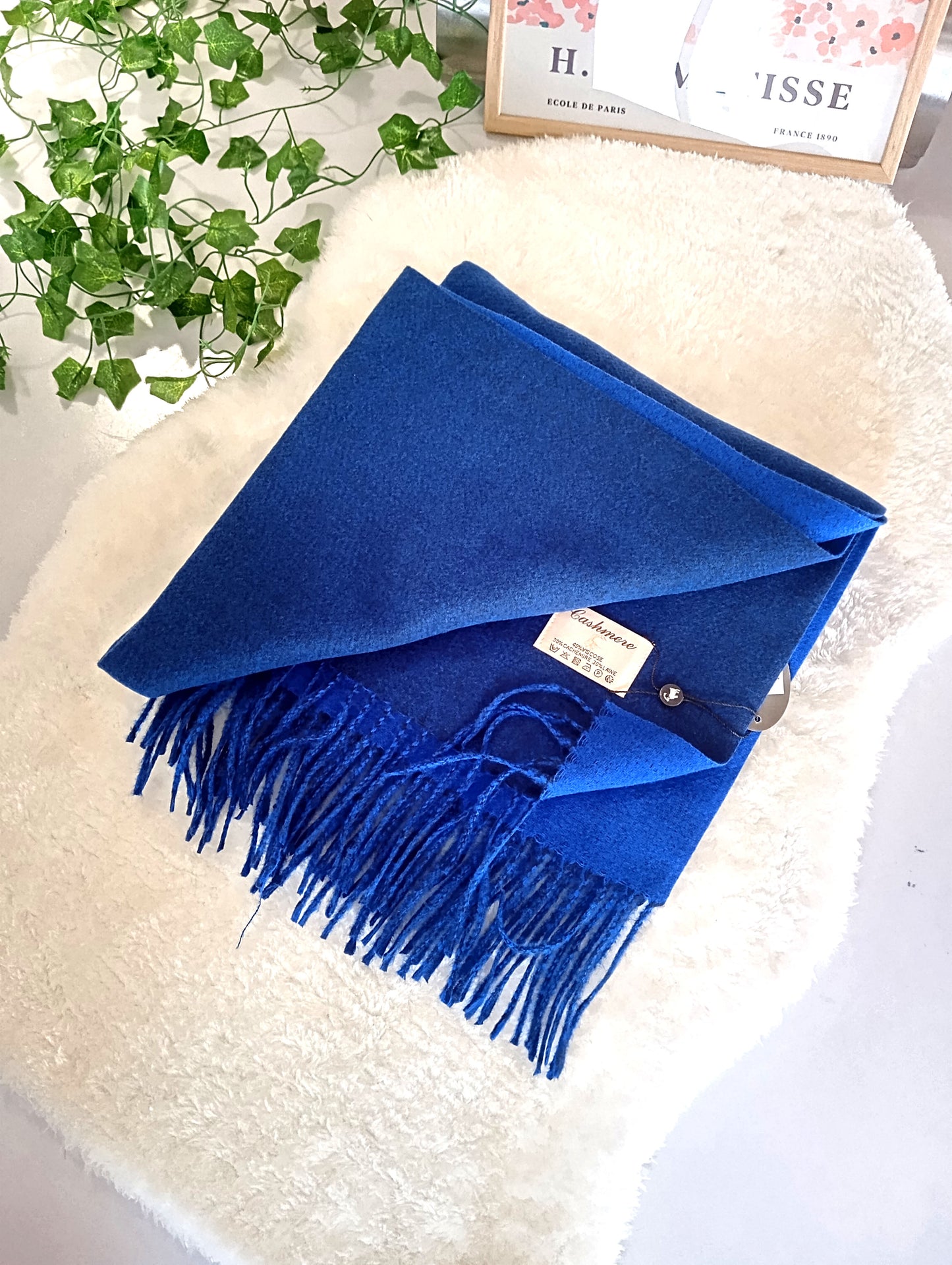 Echarpe cachemire XXL réversible Blue foncé / Blue Royal pour femme & homme, douce et chaude, idéale pour automne-hiver | Paris Dressing
