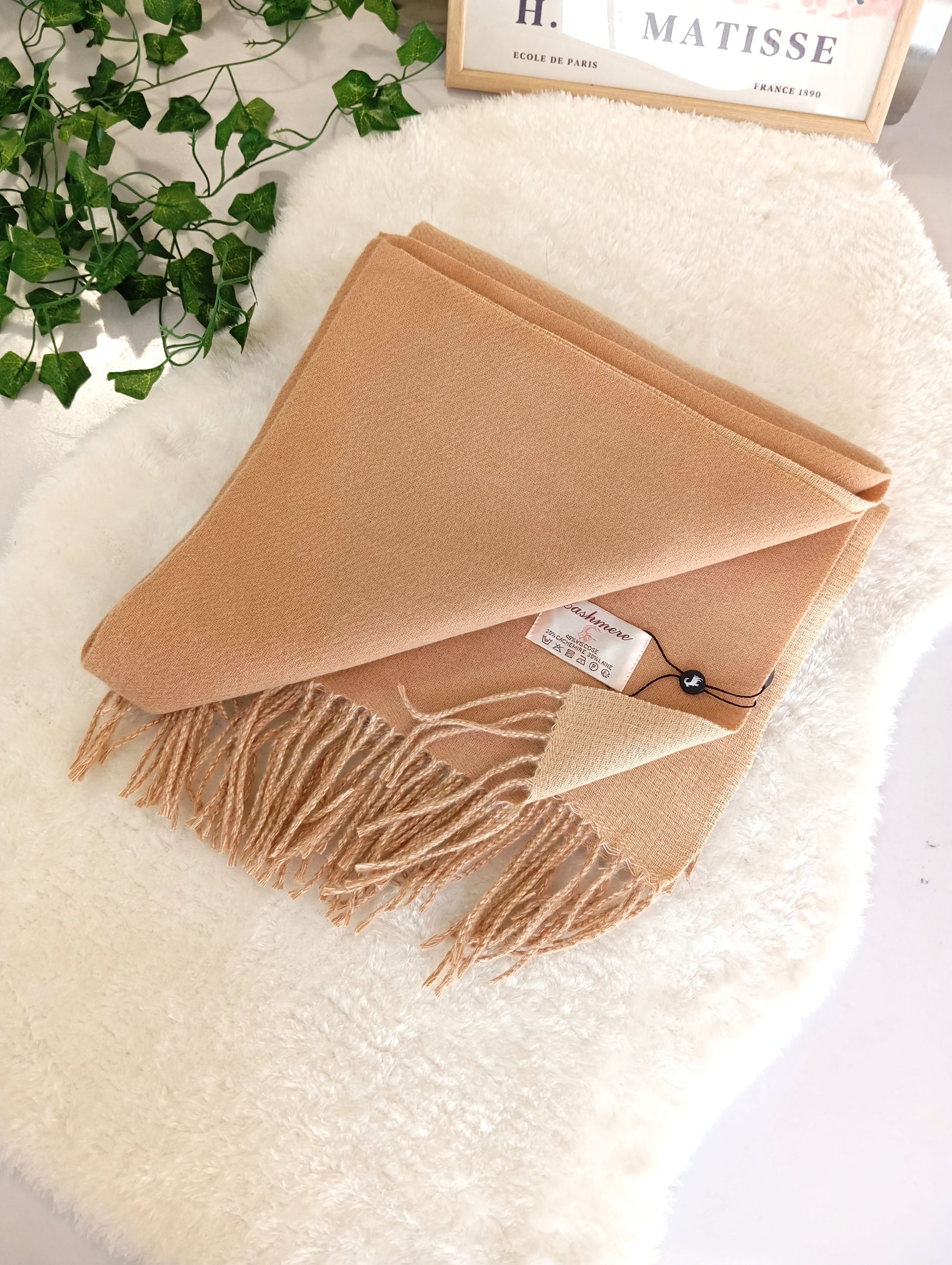Echarpe cachemire XXL réversible Camel / Beige pour femme & homme, douce et chaude, idéale pour automne-hiver | Paris Dressing
