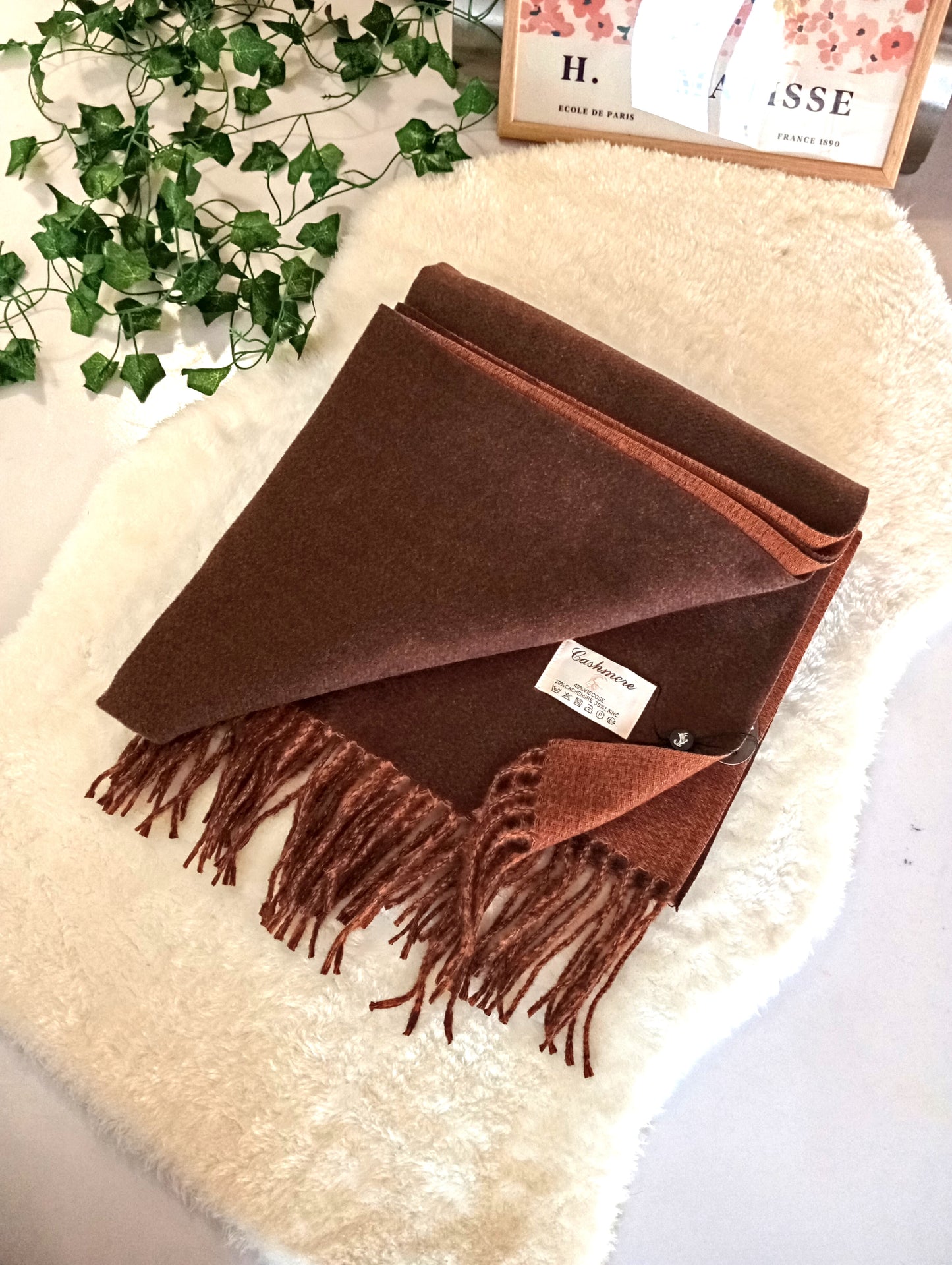 Echarpe cachemire XXL réversible Choco Brun / Caramel pour femme & homme, douce et chaude, idéale pour automne-hiver | Paris Dressing
