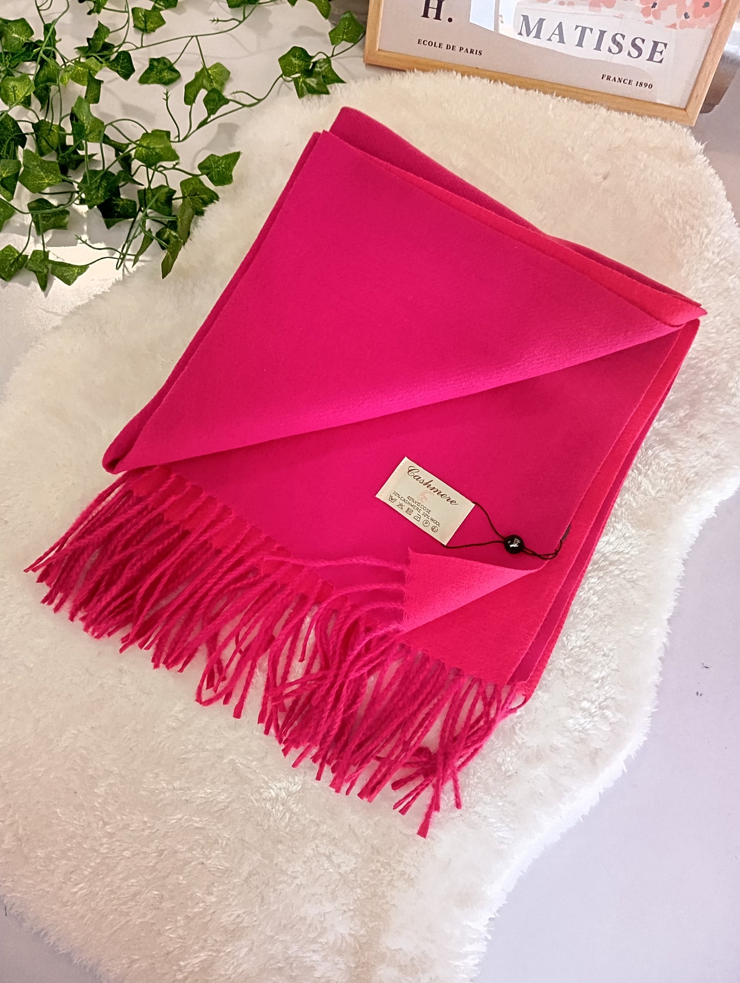 Echarpe cachemire XXL réversible Fushia / Magenta pour femme & homme, douce et chaude, idéale pour automne-hiver | Paris Dressing
