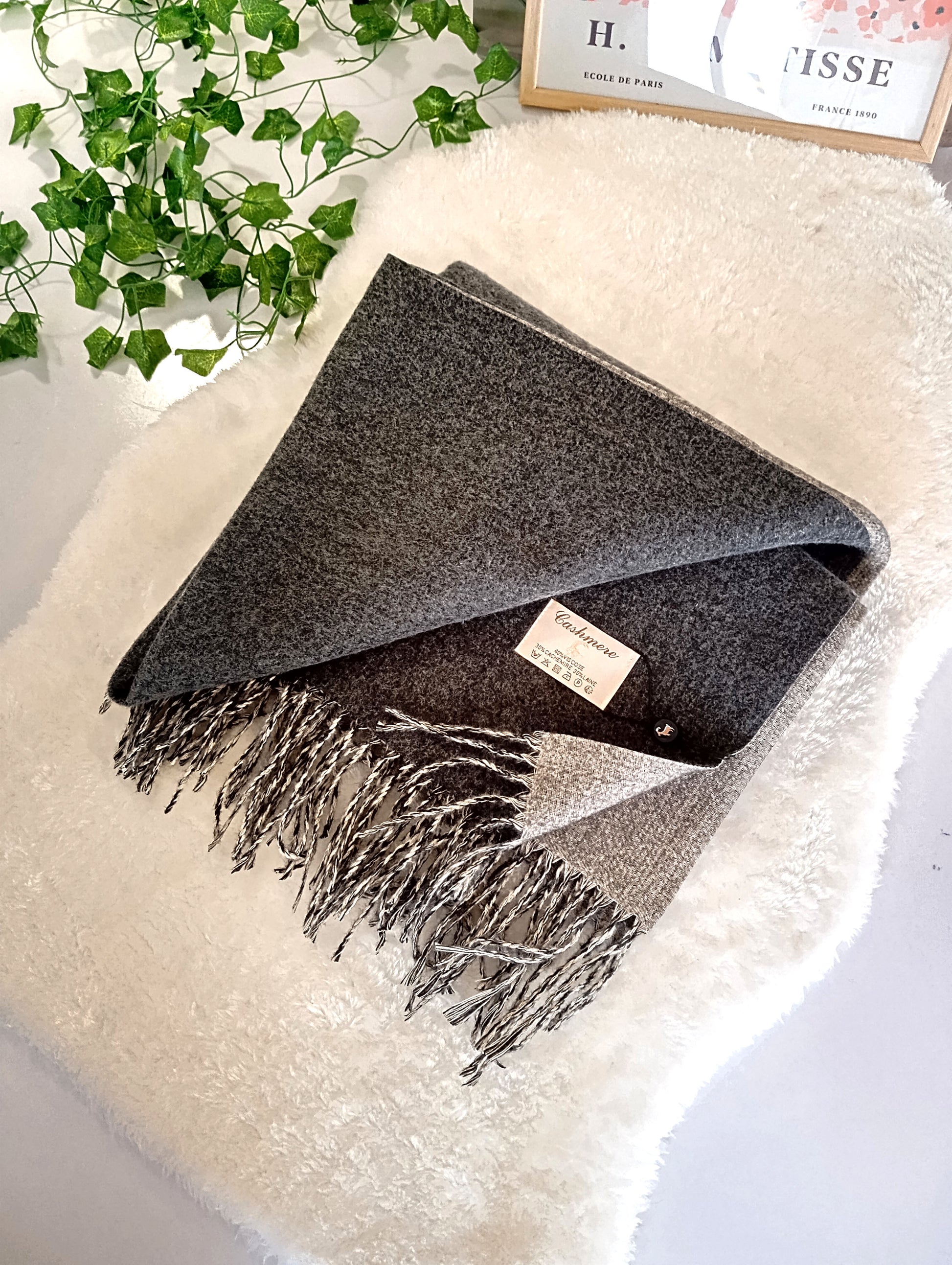Echarpe cachemire XXL réversible Gris Foncé pour femme & homme, douce et chaude, idéale pour automne-hiver | Paris Dressing

