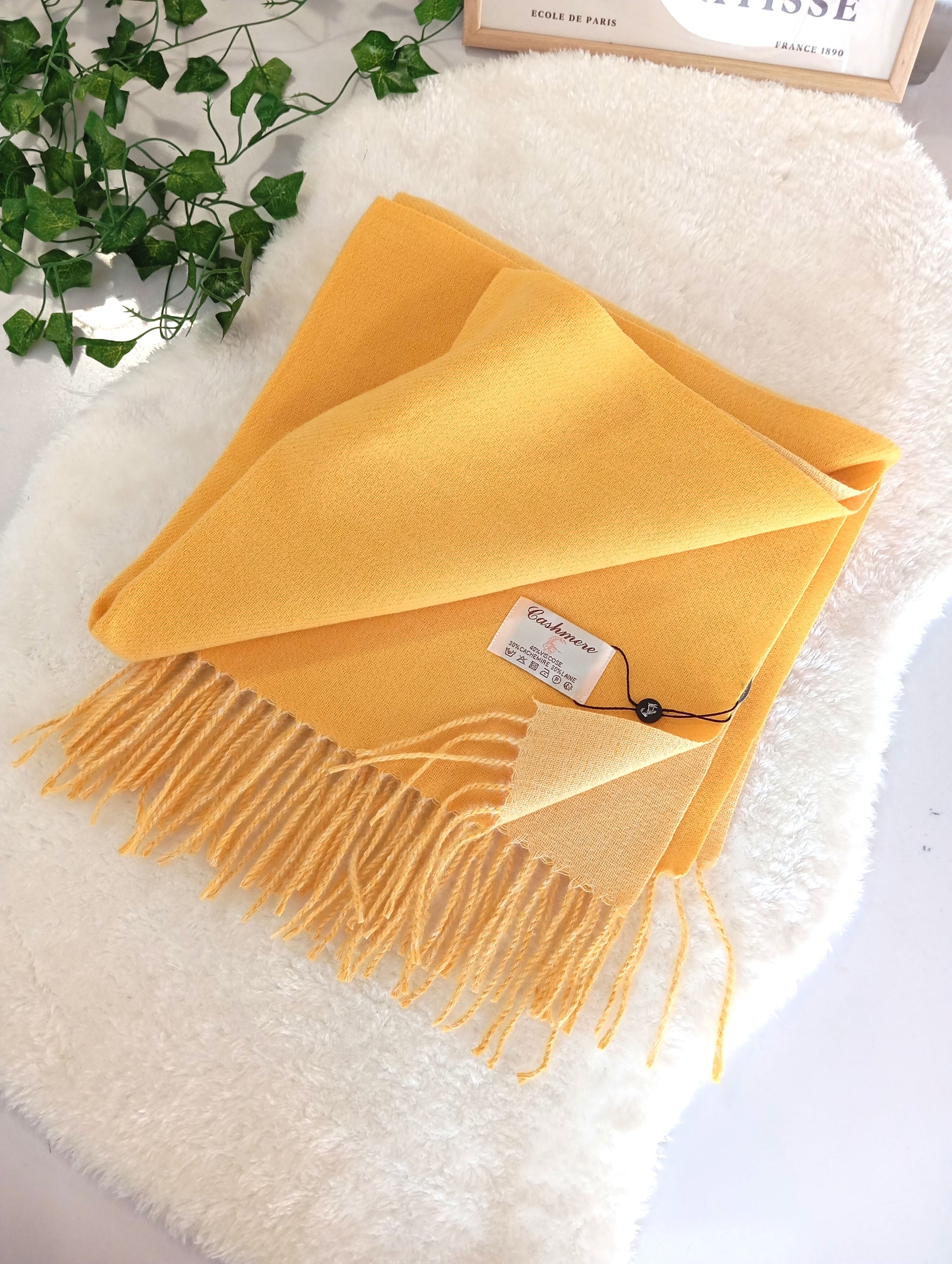 Echarpe cachemire XXL réversible Jaune / Jaune clair pour femme & homme, douce et chaude, idéale pour automne-hiver | Paris Dressing
