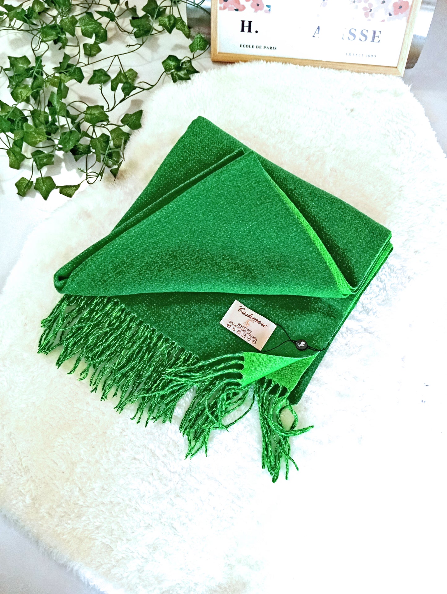 Echarpe cachemire XXL réversible Neon vert / Vert clair pour femme & homme, douce et chaude, idéale pour automne-hiver | Paris Dressing
