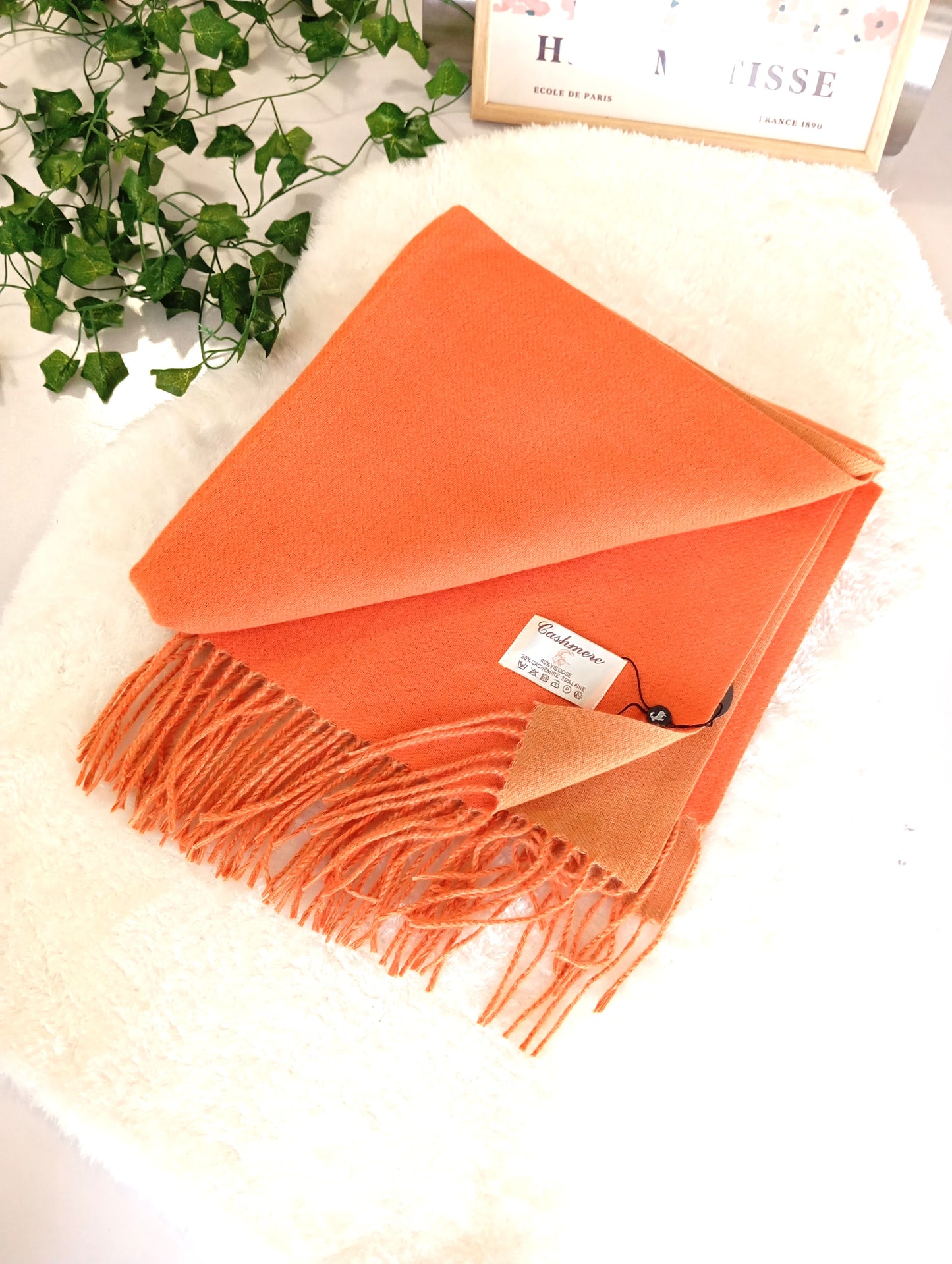 Echarpe cachemire XXL réversible Orange / Orange clair pour femme & homme, douce et chaude, idéale pour automne-hiver | Paris Dressing

