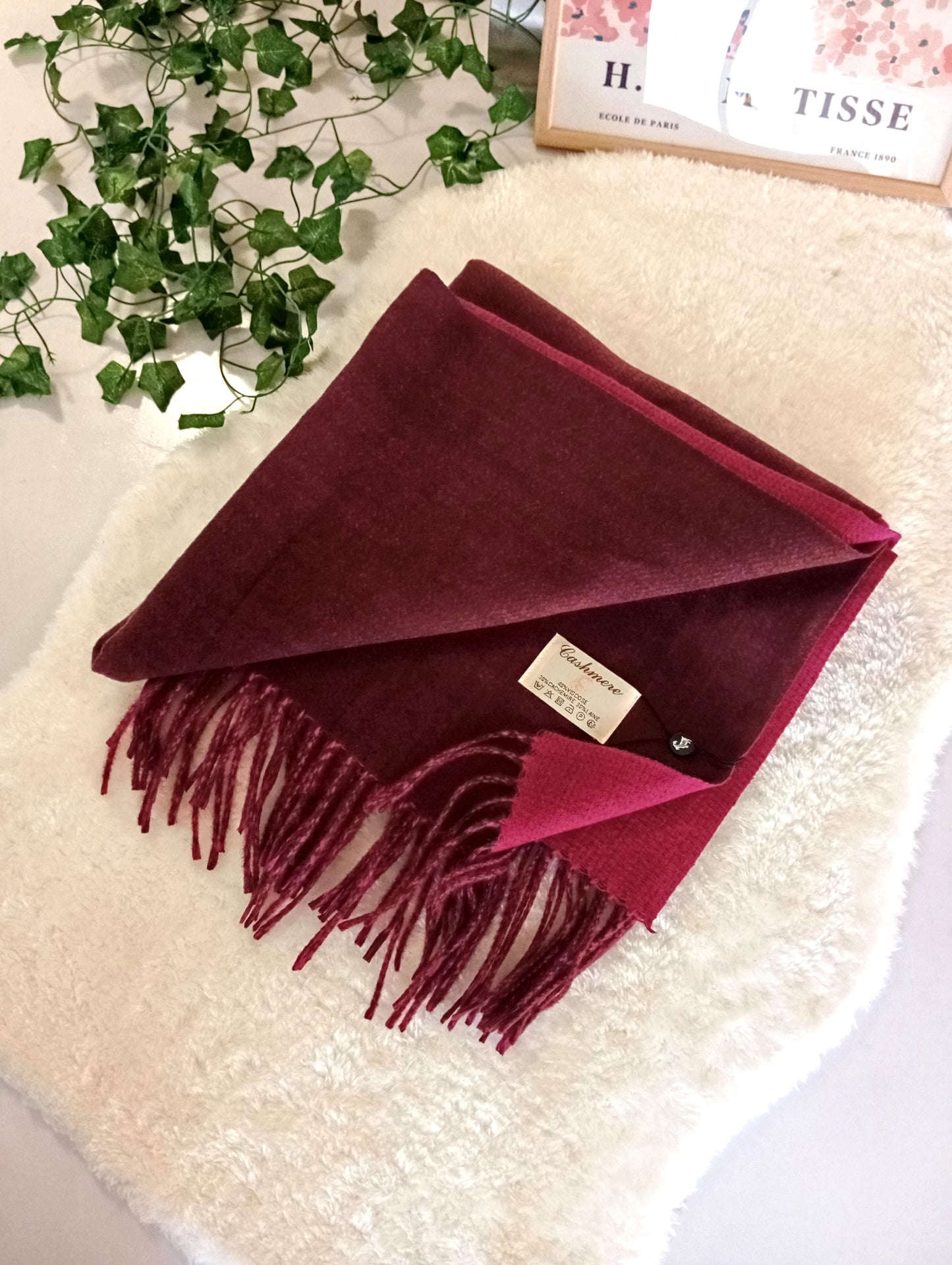 Echarpe cachemire XXL réversible Prune / Cassis pour femme & homme, douce et chaude, idéale pour automne-hiver | Paris Dressing
