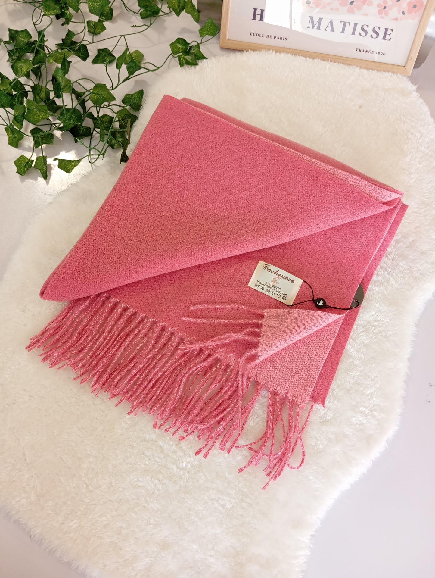 Echarpe cachemire XXL réversible Rose Bonbon / Rose pour femme & homme, douce et chaude, idéale pour automne-hiver | Paris Dressing
