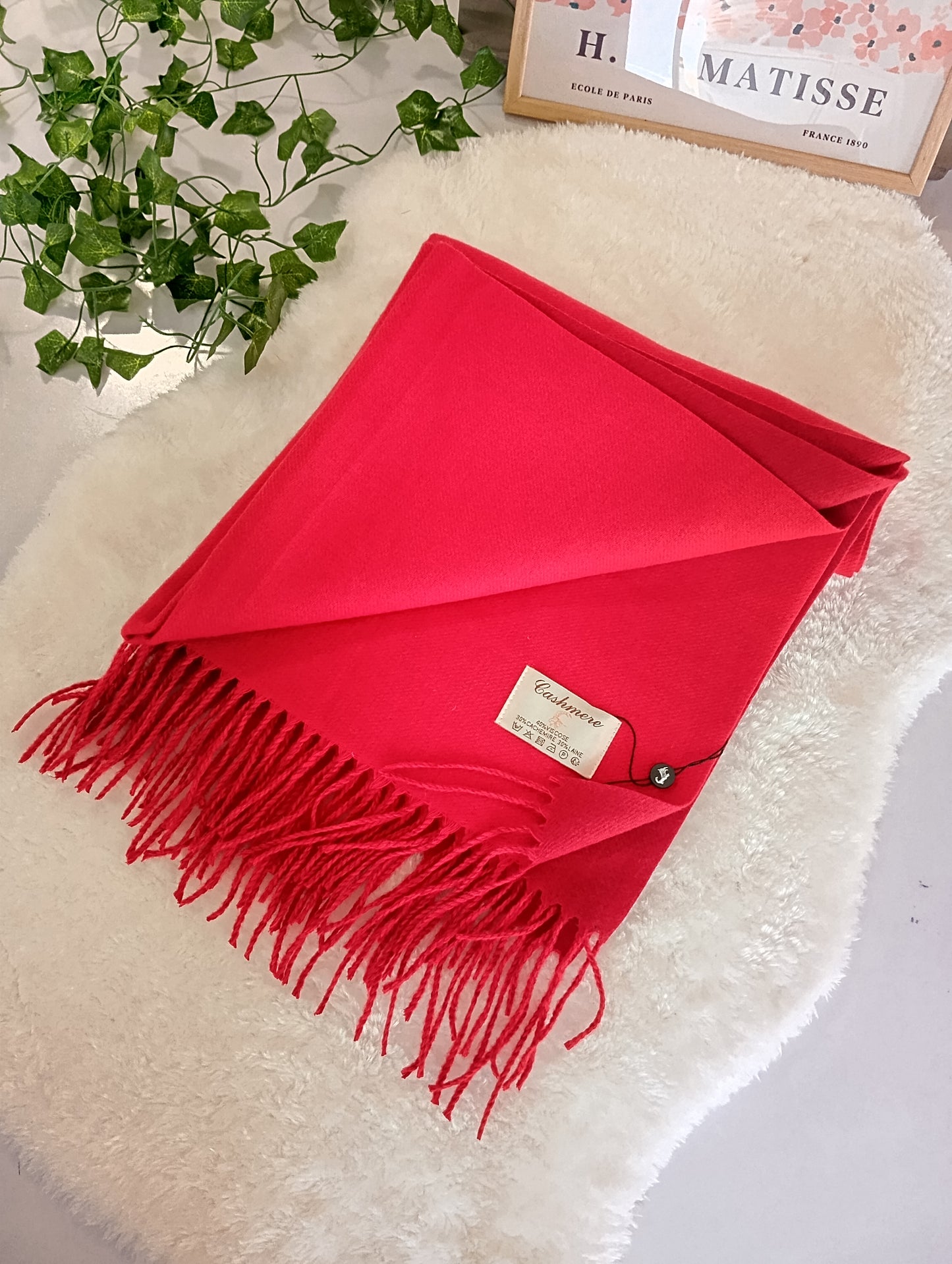 Echarpe cachemire XXL réversible Rouge vif / Rouge foncé pour femme & homme, douce et chaude, idéale pour automne-hiver | Paris Dressing

