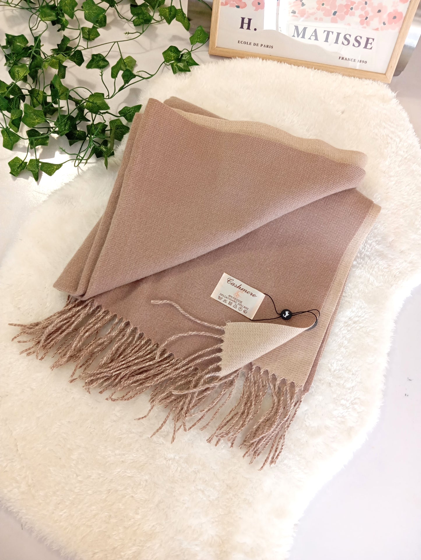 Echarpe cachemire XXL réversible Taupe / Beige pour femme & homme, douce et chaude, idéale pour automne-hiver | Paris Dressing

