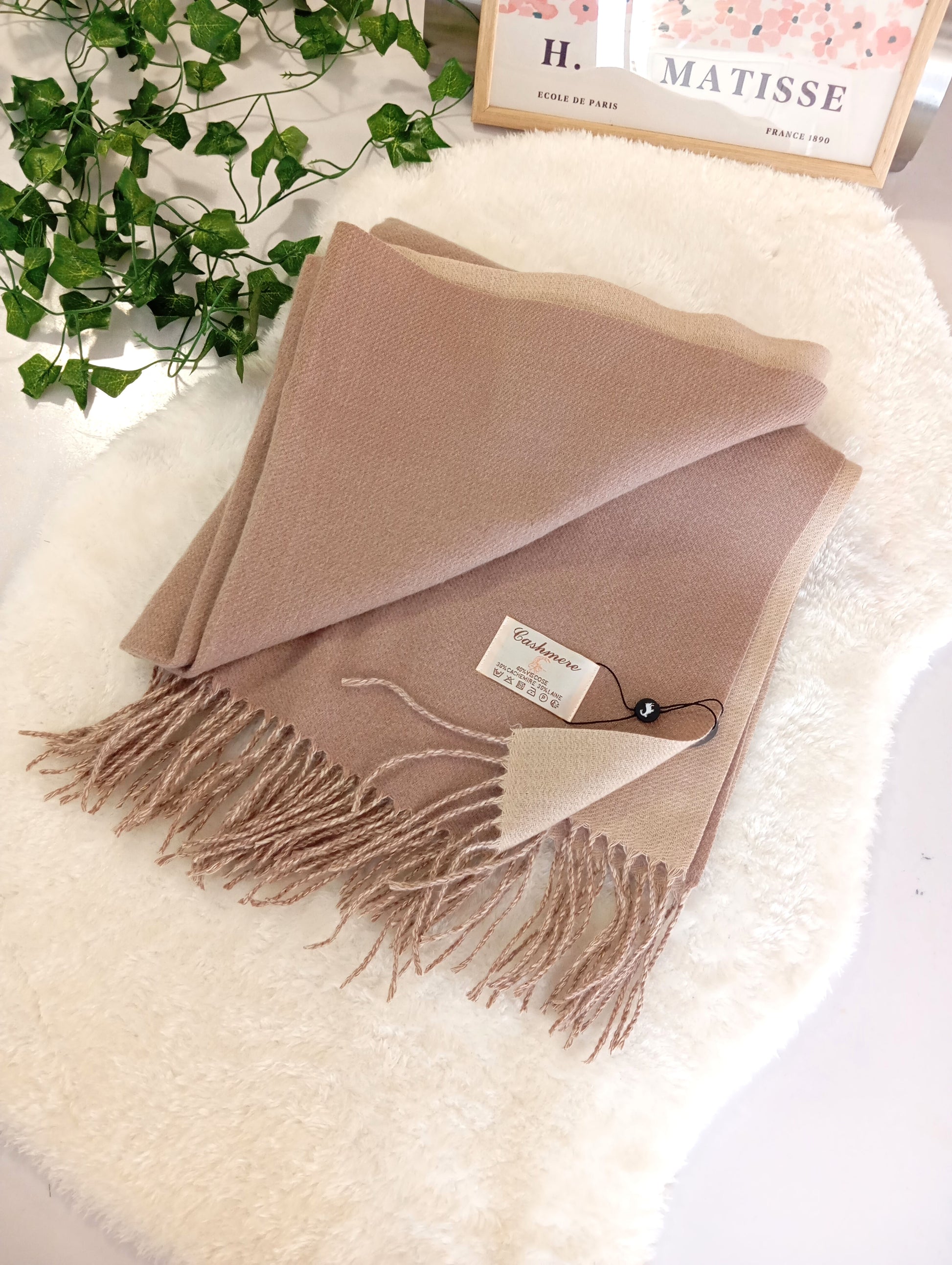 Echarpe cachemire XXL réversible Taupe / Beige pour femme & homme, douce et chaude, idéale pour automne-hiver | Paris Dressing
