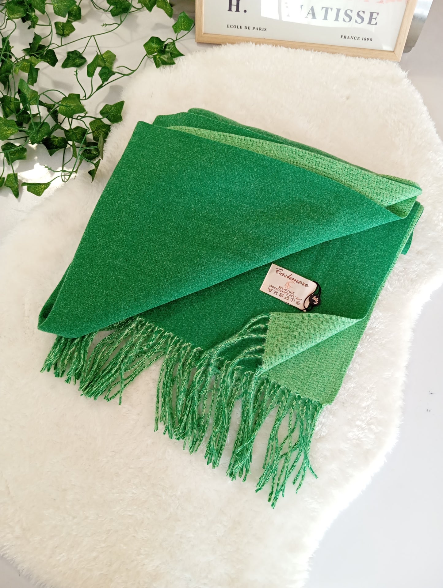 Echarpe cachemire XXL réversible Vert / Vert clair pour femme & homme, douce et chaude, idéale pour automne-hiver | Paris Dressing
