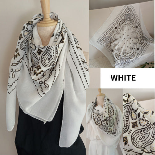 Bandana Chic Paris｜Grand Carré 120 cm Coton & Viscose – Détails Dorés
