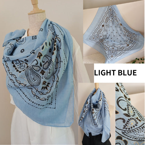 Bandana Chic Paris｜Grand Carré 120 cm Coton & Viscose – Détails Dorés