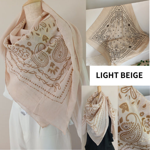 Bandana Chic Paris｜Grand Carré 120 cm Coton & Viscose – Détails Dorés