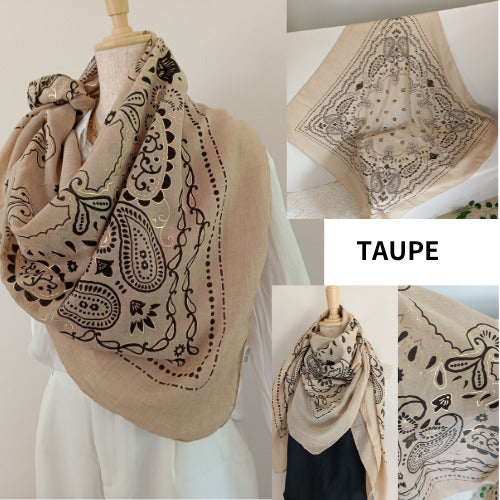 Bandana Chic Paris｜Grand Carré 120 cm Coton & Viscose – Détails Dorés