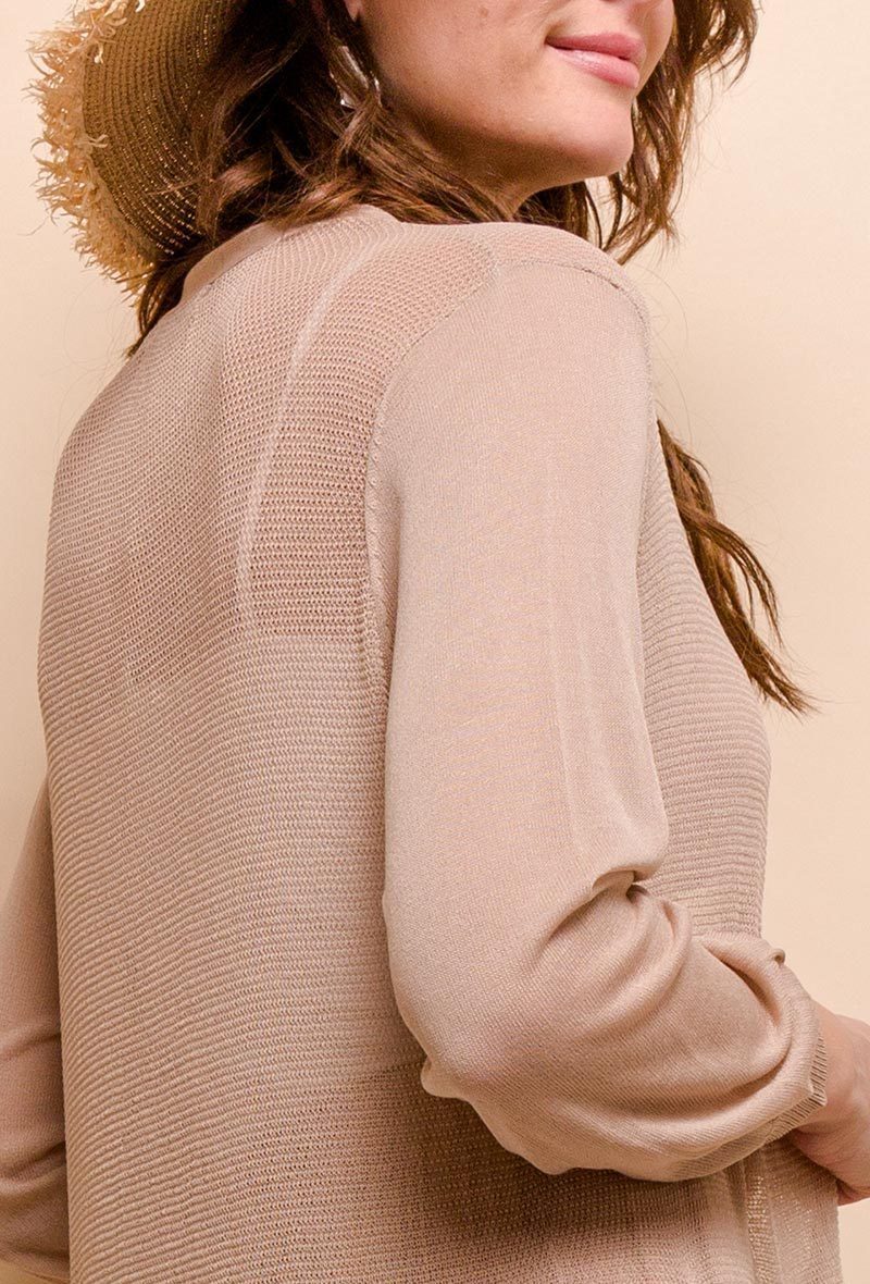 *PARIS*Cardigan long en tricot transparent avec poches fendues et plissées