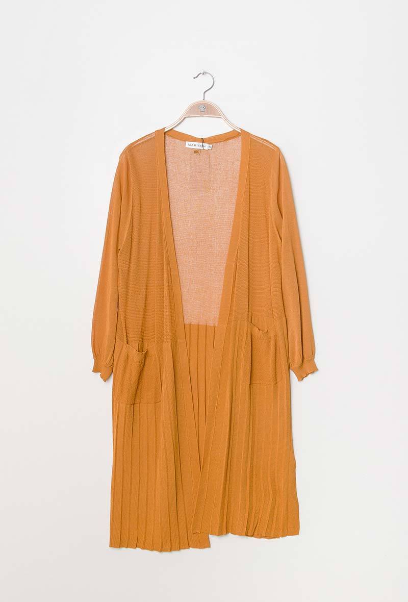 *PARIS*Cardigan long en tricot transparent avec poches fendues et plissées