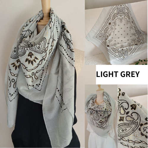 Bandana Chic Paris｜Grand Carré 120 cm Coton & Viscose – Détails Dorés
