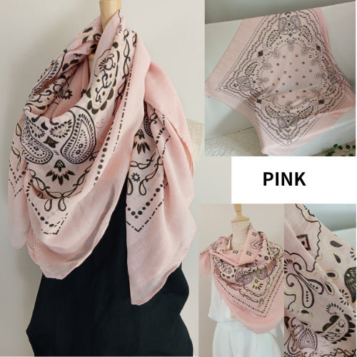 Bandana Chic Paris｜Grand Carré 120 cm Coton & Viscose – Détails Dorés