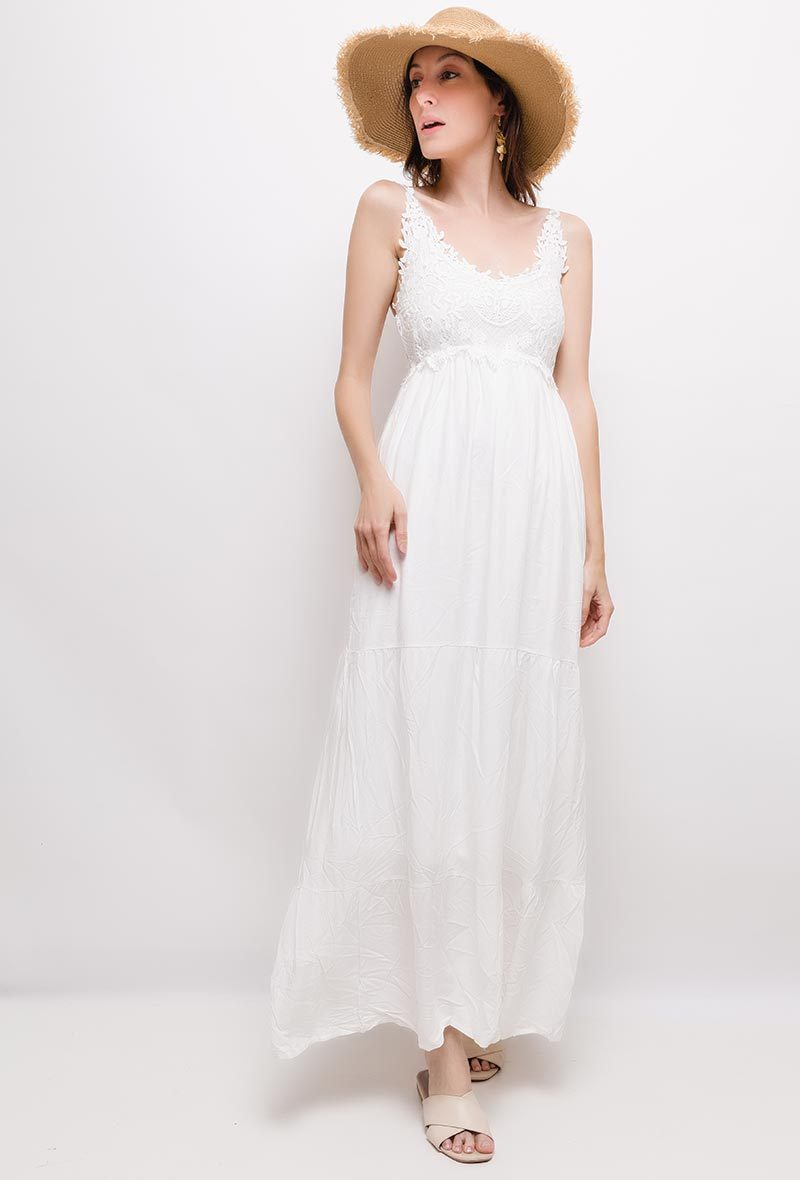 *Robe longue à volants en coton et dentelle