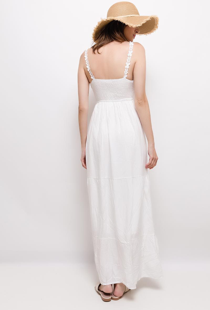 *Robe longue à volants en coton et dentelle