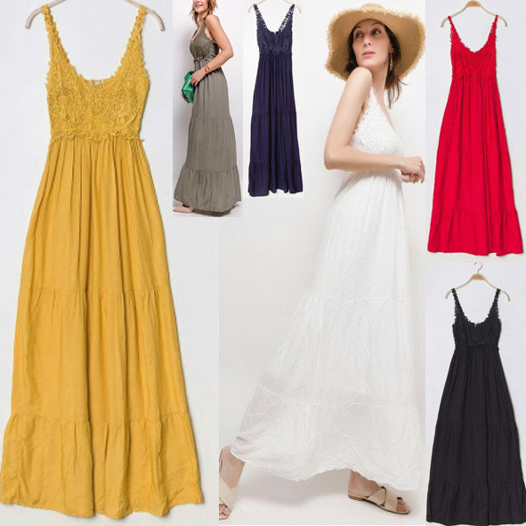 *Robe longue à volants en coton et dentelle